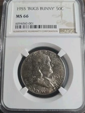 1955 Franklin Half Bugs Bunny Strike Thru Graded NGC MS 66 