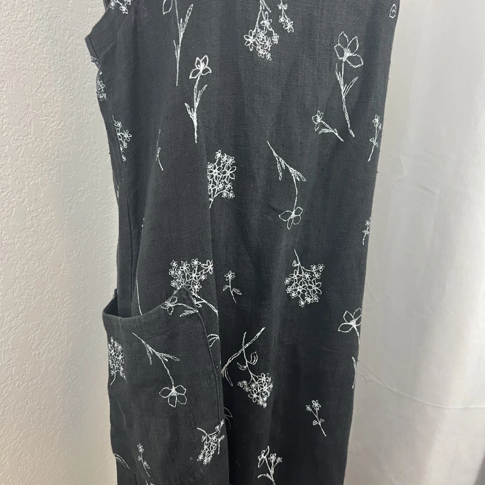 Vestido De Colección Studio Ease Para Mujer 8 Negro Bordado Floral Lino Lagenlook Artístico Foto 2 de 4