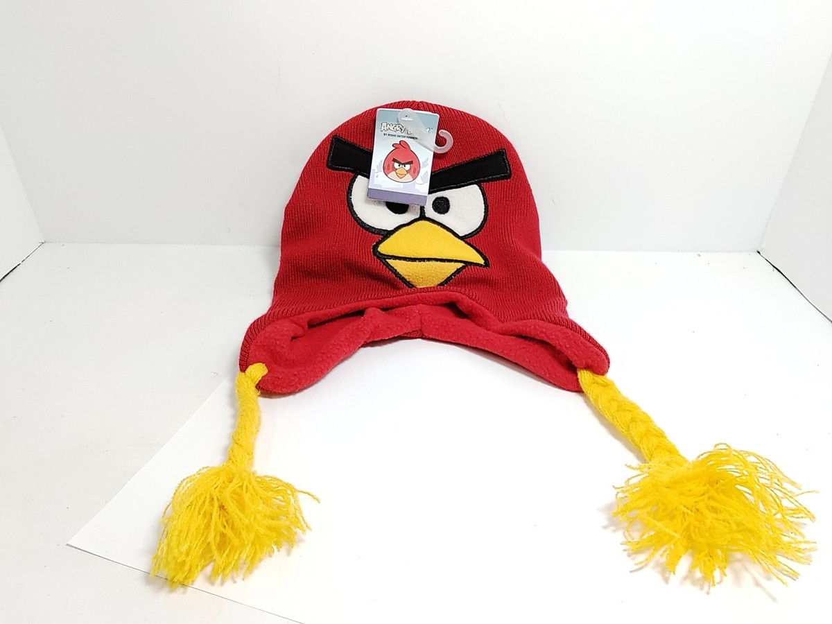 Angry Birds Red Bird Knit Wool Hat Cap Yellow Tassels **NEW W