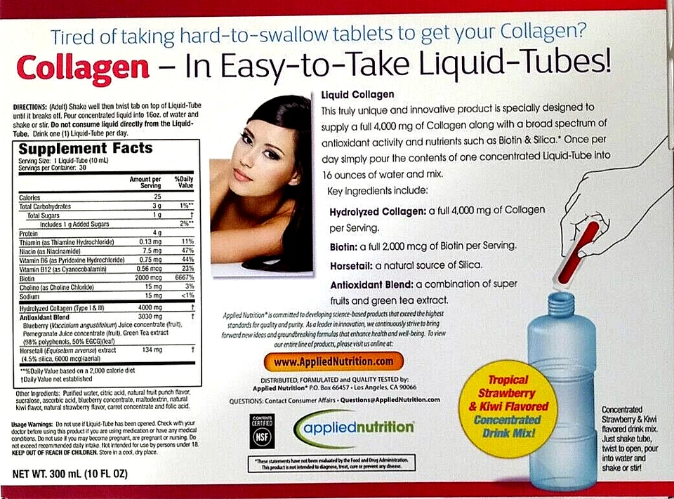 Applied Nutrition Colágeno Líquido Tipo I y II Fresa/Kiwi 30 ct EXP 06/2026 Foto 2 de 2