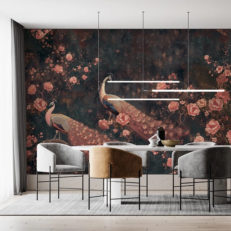 Vintage Peacock Large Wall Mural Wallpaper lot,148"X98" Divide into 5 Pieces Dec - Image 2 of 4