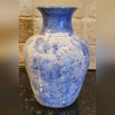 Kings Pottery Seagrove, NC Blue and White with Speckles Vase 1995