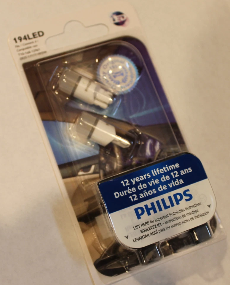PHILIPS LED 194/168/T10/W5W 6000K X 2 JUEGOS BOMBILLA INTERIOR MATRÍCULA LÁMPARA AJUSTE Foto 2 de 4