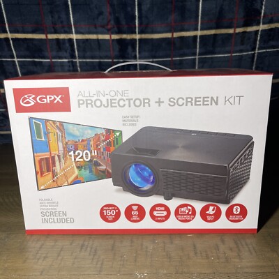 GPX Projector With Bluetooth 120'' Projection Screen BRAND NEW SEALED