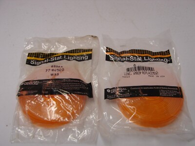 Two NOS Signal-Stat 8936A / Dietz 77-60500 Amber Round Lenses 4-3/8'' Diameter