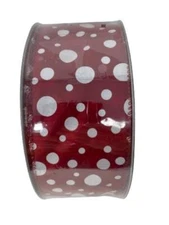 2.5" X 50 Yds Premium Holiday Wired Ribbon Red/White Polk-a-dots Red Trim