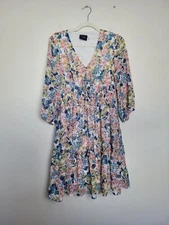 Just Taylor Floral Midi Tiered Dress Smocked Cottagecore Fairy Coquette Size 8