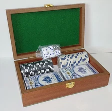 Vitronic Poker Set Wood Box Cards Chips Dice Poker Rules Included  Brand New