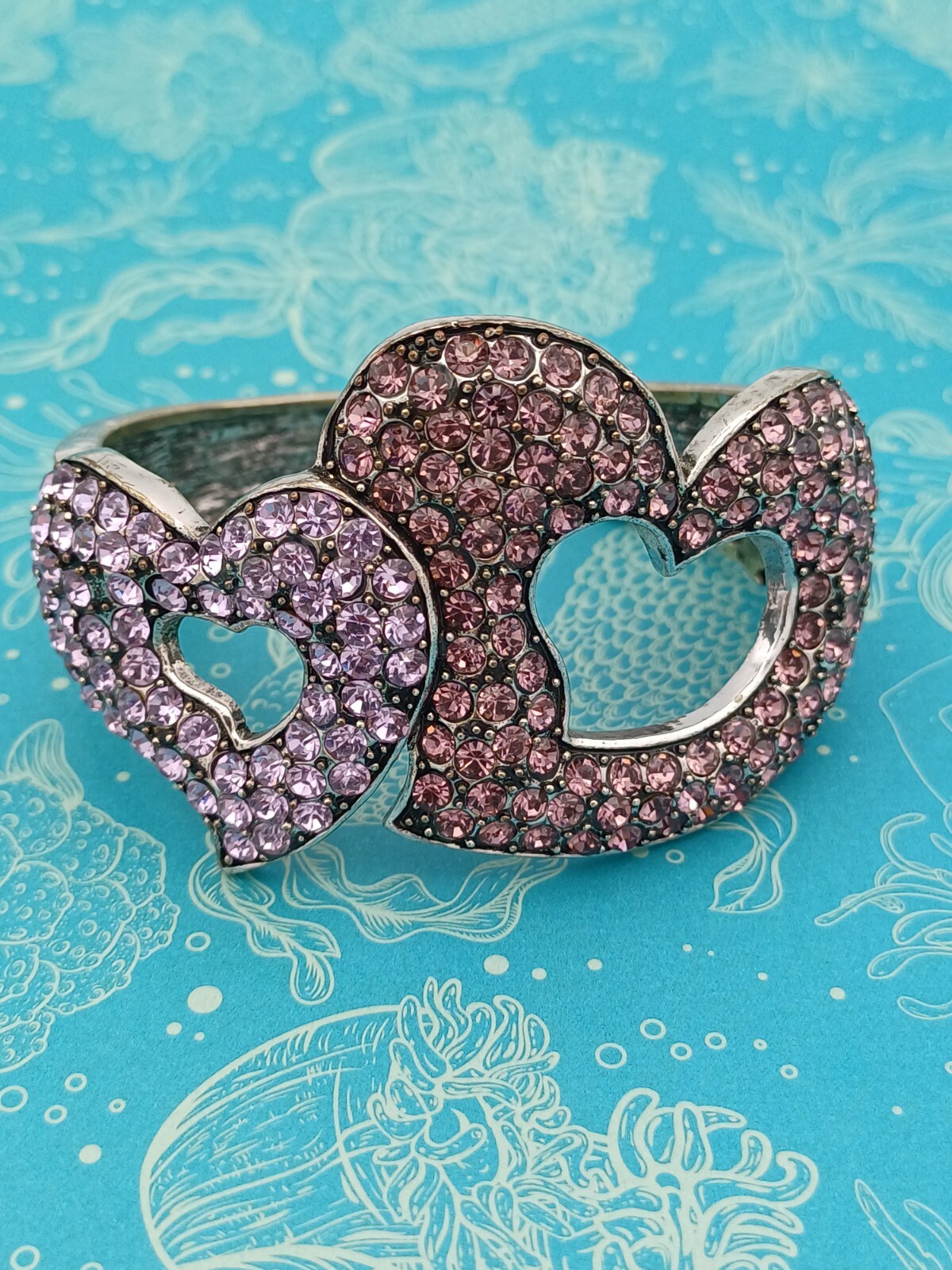 Stunning Statement Pink & Lilac Rhinestone Heart … - image 2