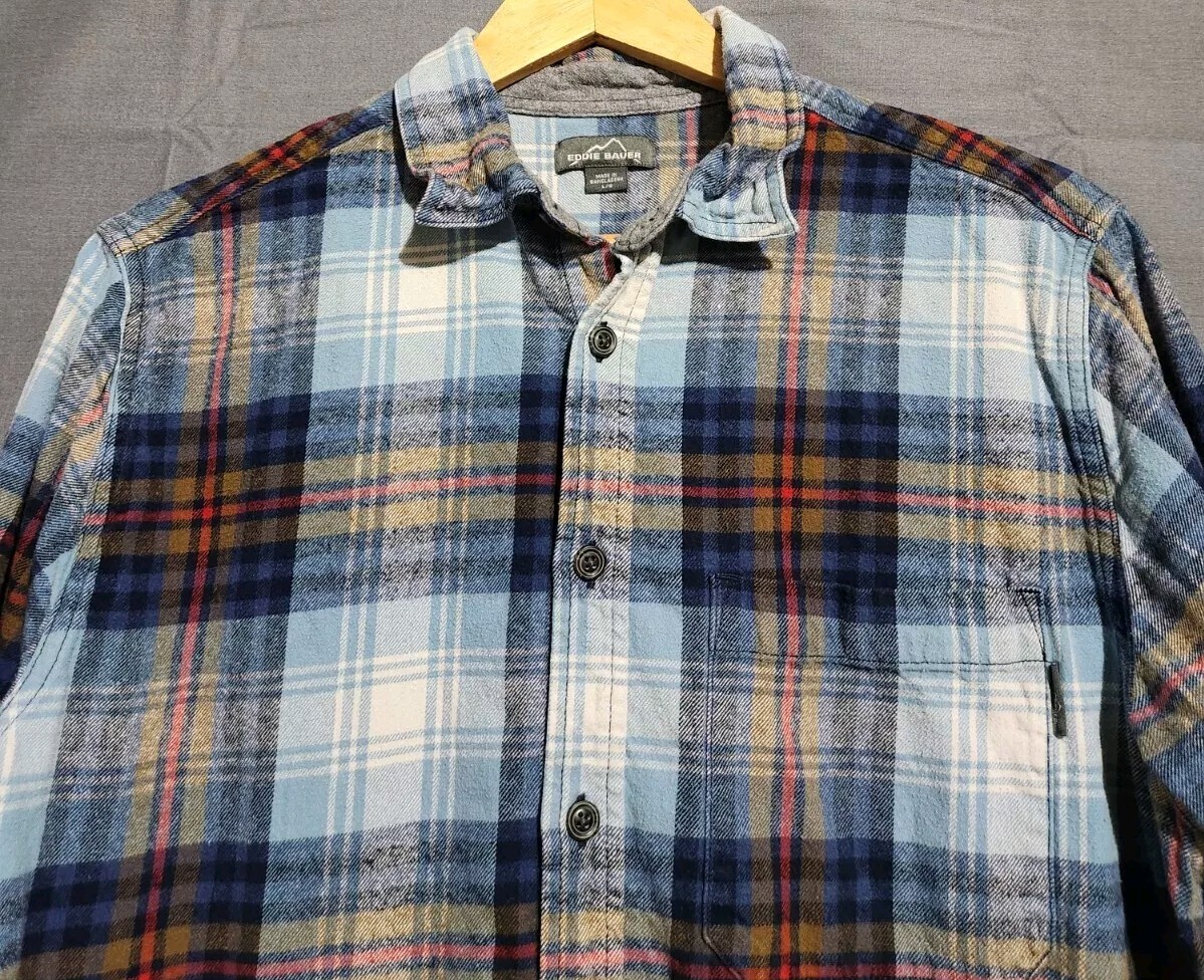 Eddie Bauer Men's L Regular Fit Midweight Long Sleeve Plaid Flannel Shirt for Hiking