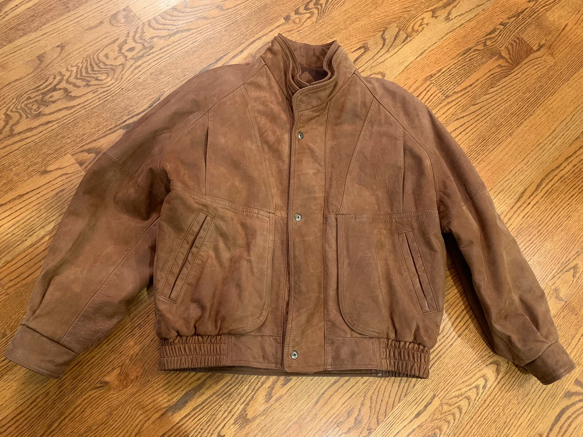 Neiman Marcus Men's Brown Leather Vintage Bomber Jacket/Coat