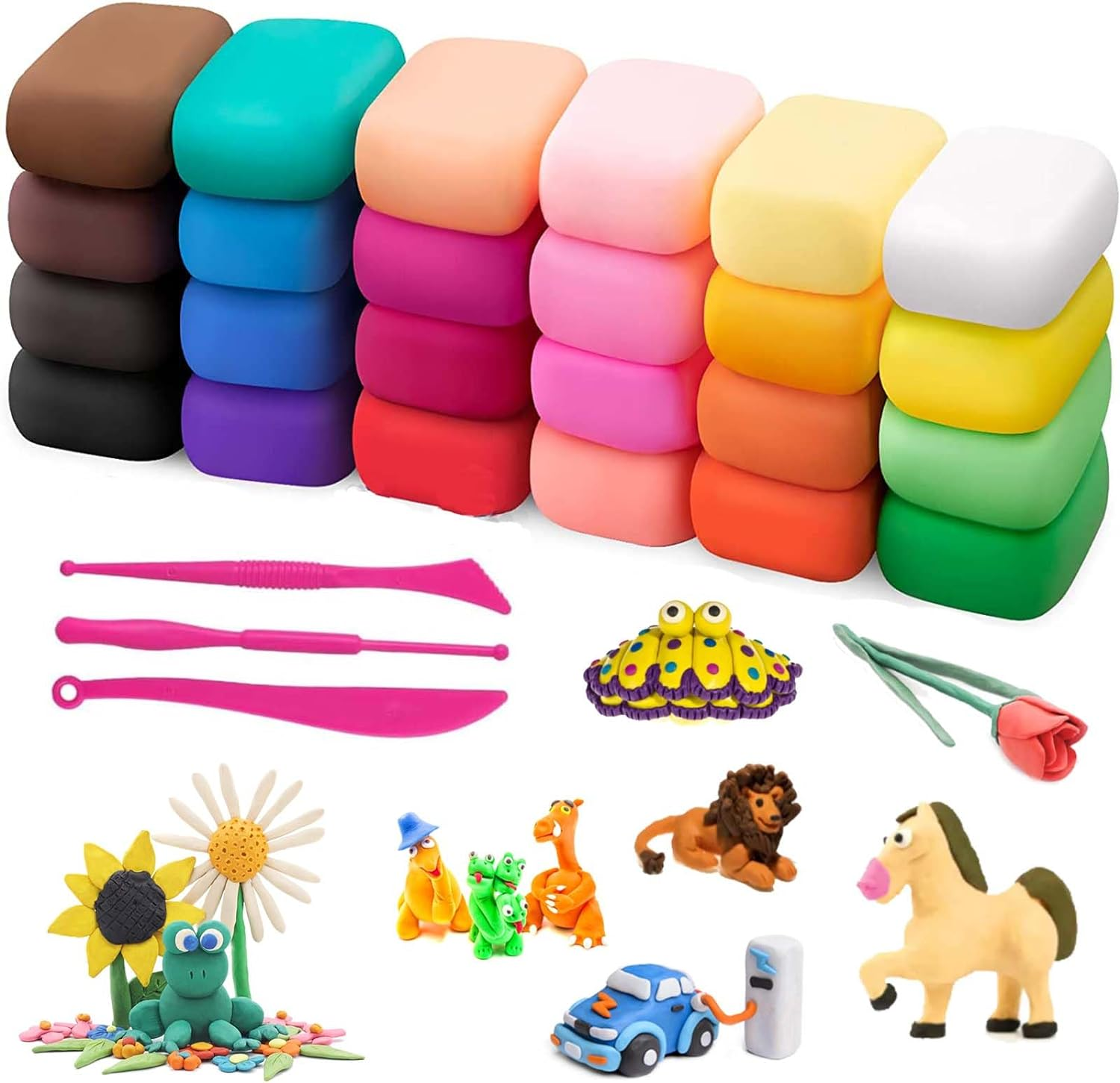 Modeling Clay Kit, 24 Colors Air Dry Clay for Kids, Magic Foam DIY Clay with Scu