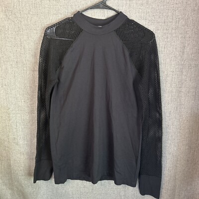 Fabletics Women s Sz L Black Mesh Shirt Long Sleeved Athletic Active Top