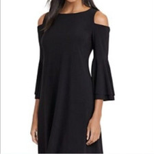 Lauren Ralph Lauren Black Cold Shoulder Flare Sleeve Cocktail Dress Sz 4 Party