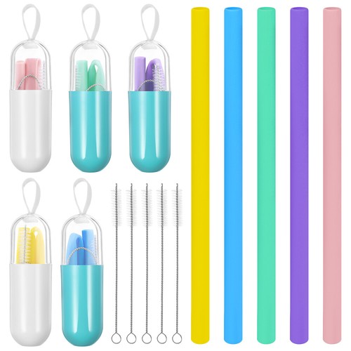 5 Sets of Silicone Straws Foldable Drinking Straws for Women Men beverage straw