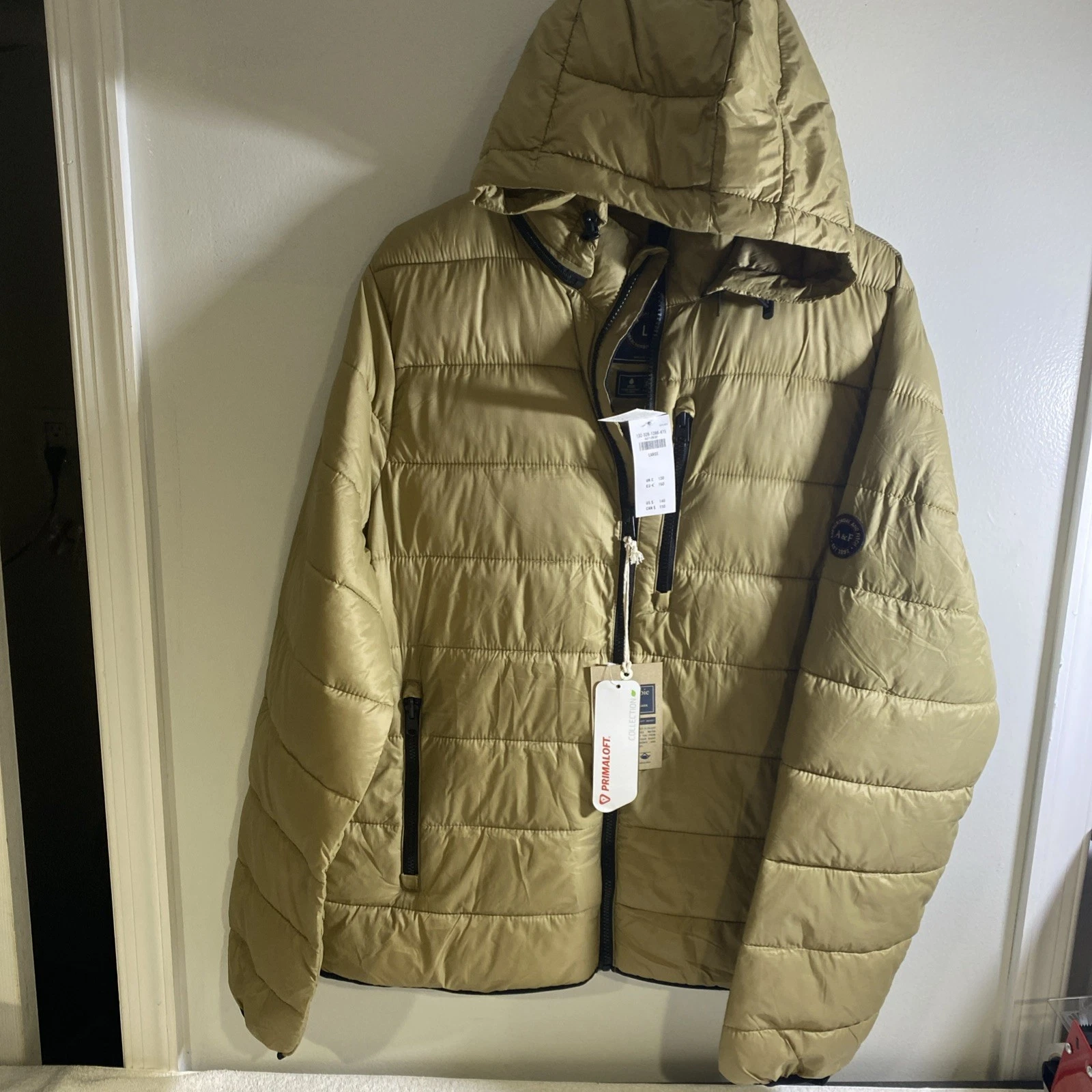 Abercrombie & Fitch, Jacket Mens L Brown Puffer Hoodie, Lightweight (T740) - product detail image 1