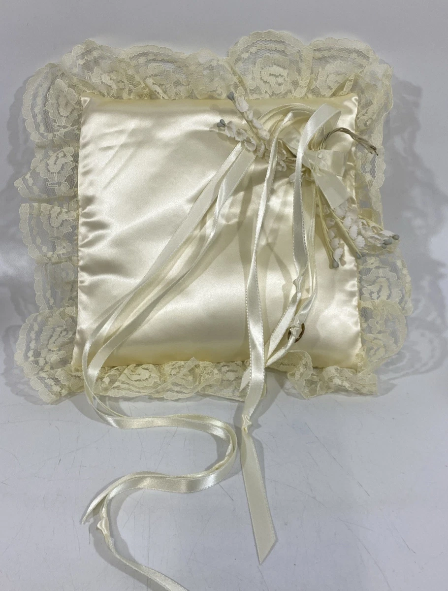 Almohada De Anillo De Satén Blanco De 10x10Cm, Hebilla De