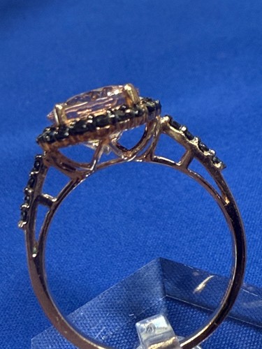 14K Rose Gold 3.5ctw Morganite and Black Diamond Ring Size 7 - 3.17g - Picture 9 of 19