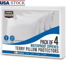 Waterproof Pillow Protectors Terry Fabric Machine Washable with Zipper Closure