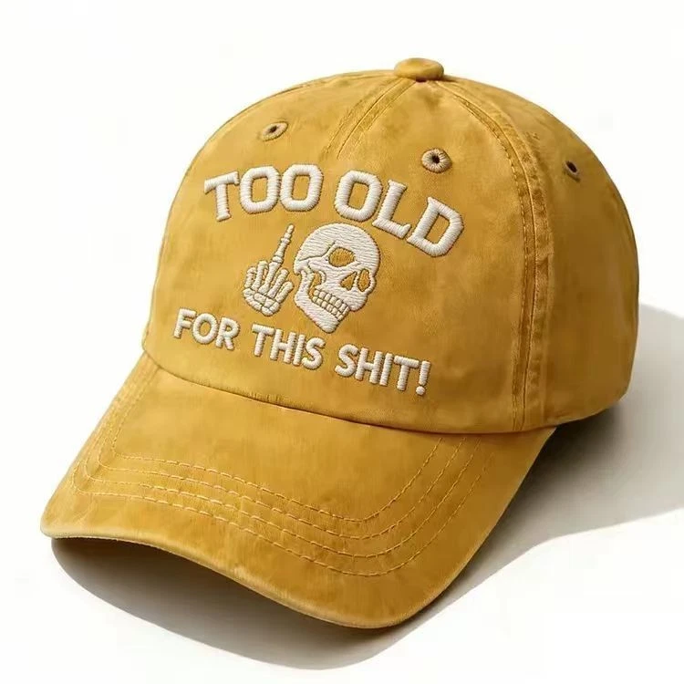 Embroidered Washed Denim Baseball Cap Skull Skeleton