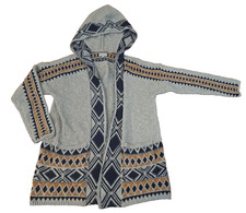 Lucky Brand Cardigan Sweater Womens Hooded Pockets Open Front Southwest 1X