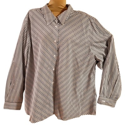 Foxcroft 20W Non-Iron Button Up Shirt Black White Gray Chevron Long Sleeve