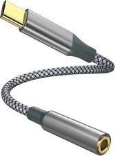USB C to Aux Audio Dongle Cable Cord, Type C 3.5mm 5.6 Inch-1 Pack, Gray