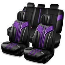 Nappa Leather Seat Covers, Breathable Full Set Full Coverage Black Purple