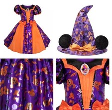 Disney Store Minnie Mouse Halloween Girl's Witch Costume Dress Hat NEW Pumpkin