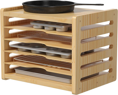 6 Tier Wooden Tray Dividers for Cabinets, Kitchen Vertical Cookie Sheet Organize