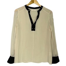 Tory Burch Silk Blouse Sz 4 Ivory Sheer V Neck Minimalist Quiet Luxury Preowned