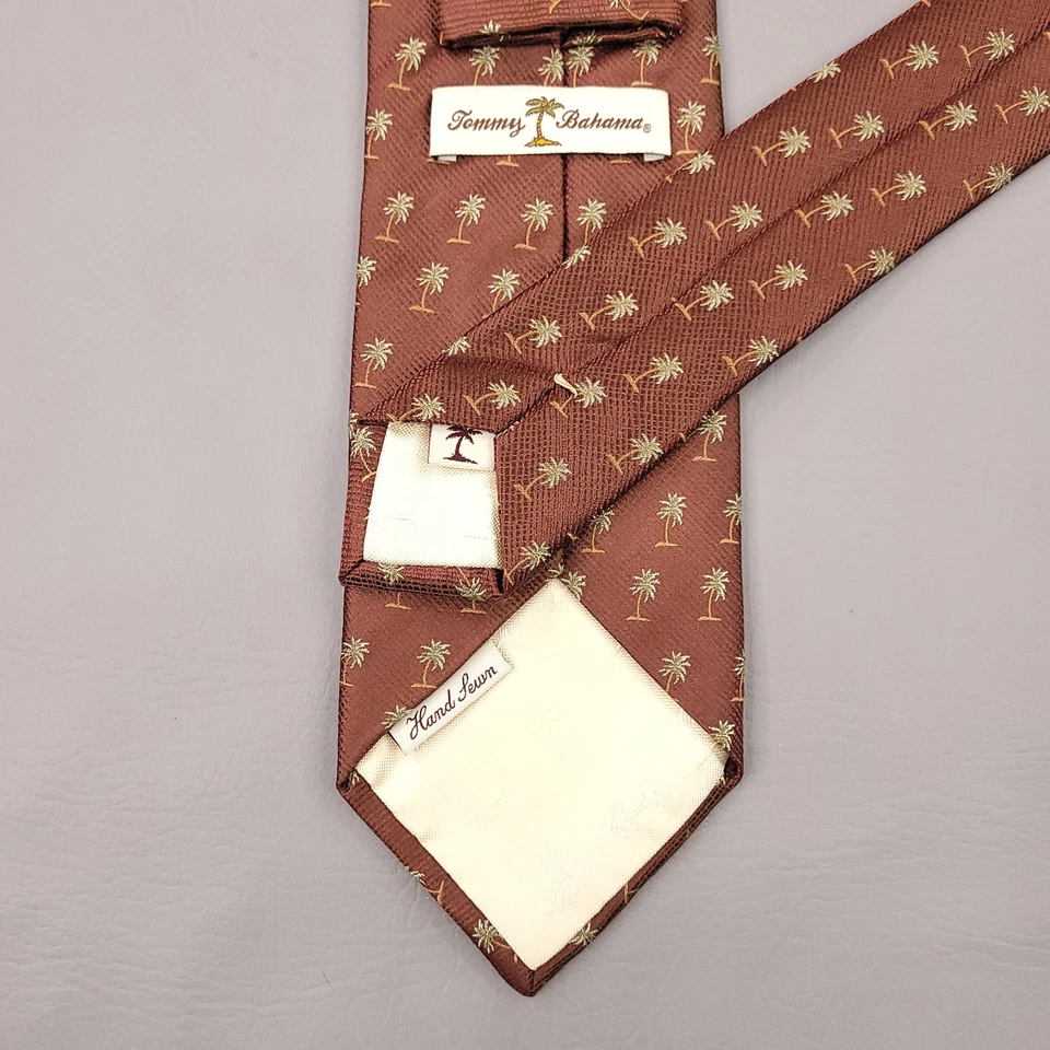 "Corbata de seda Tommy Bahama para hombre 60"" marrón dorado palmera hawaiana tropical cuello" Foto 3 de 4