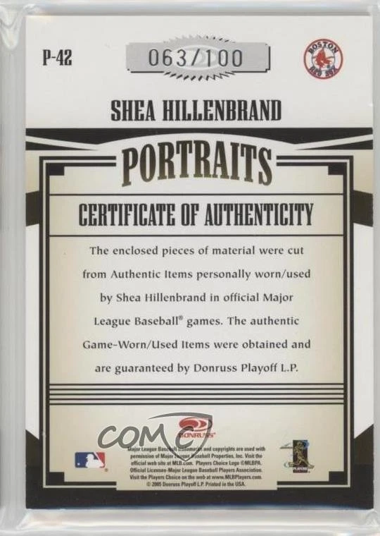 2005 Donruss Prime Patches Portraits Quad Swatch /100 Shea Hillenbrand #P-42 - Image 2 of 2