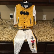 DC Justice League Boys two piece Jacket Set Batman Logo SIZE 4T