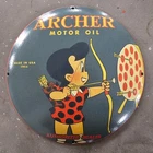 VINTAGE CONVEX 1953 ARCHER MOTOR US GASOLINE OIL GAS PUMP ENAMEL PORCELAIN SIGN