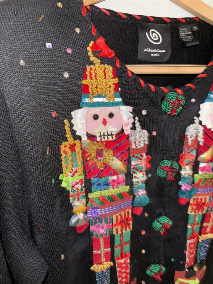 Michael Simon Suéter Cárdigan Cascanueces Navidad 2XL Adornado Crochet Foto 3 de 4