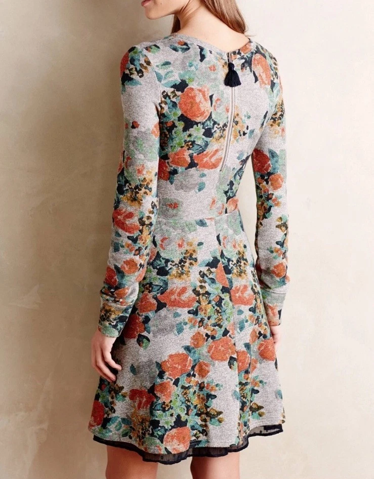 RARE! Anthropologie Terry Floral Fit & Flare Dress Size XXS - Image 2 of 4
