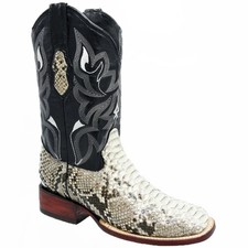 Genuine Original Exotic Python Snakeskin Square Toe Cowboy Western Boots-Natural