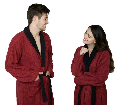 Mens Bathrobe Terry Cotton Cloth Robe Shawl Collar Bathrobe Contrast Design - Picture 19 of 37