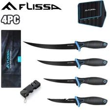 FLISSA 4PIECE Bait Knife Fillet Knife Set Cutting Notch Knife Sharpener W/Sheath