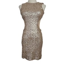 Dress The Population Sequin Mini Dress XS Champagne Mesh Panels Bodycon Cocktail