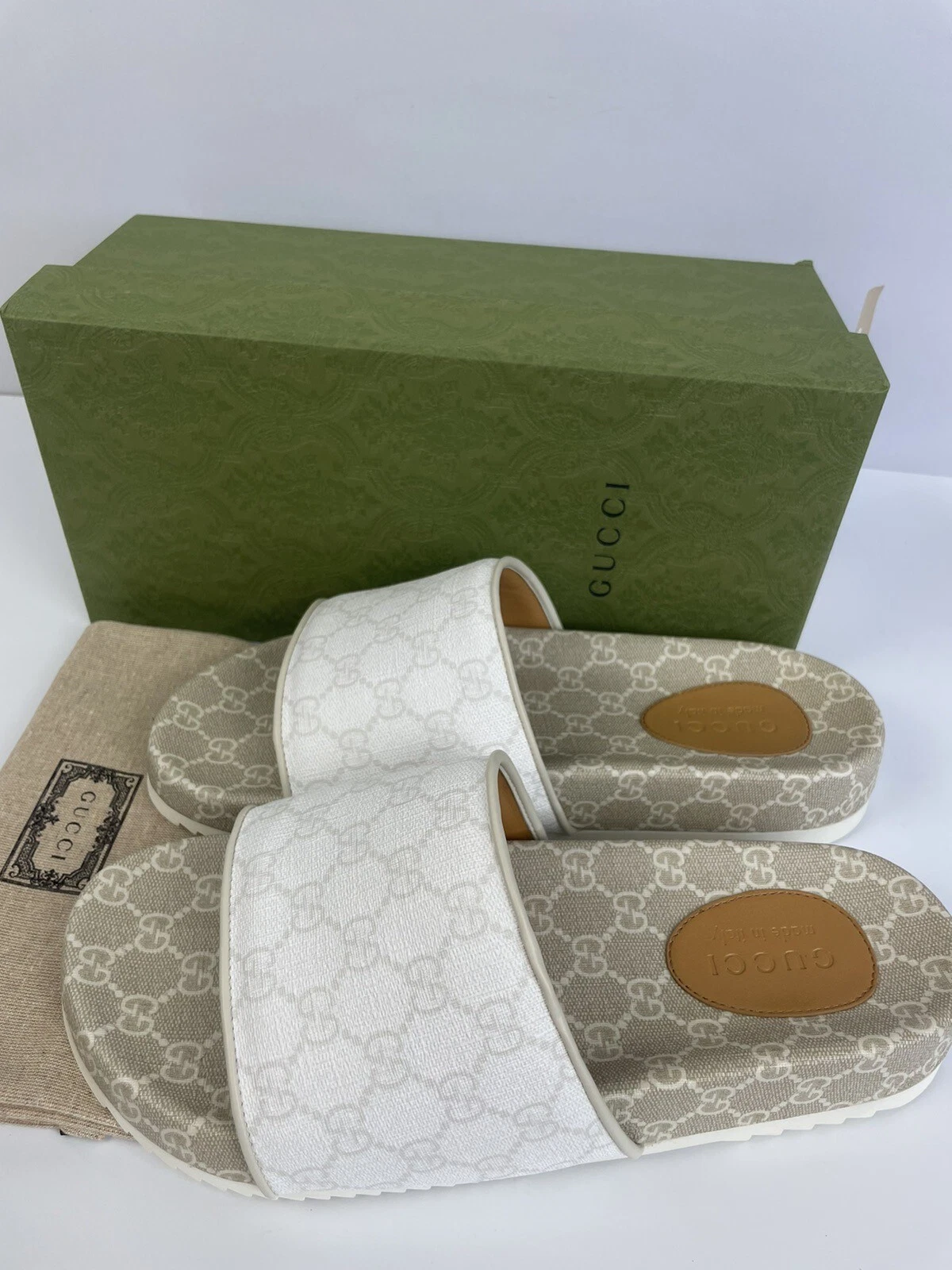 Sandales coulissantes homme Gucci 699939 GG Supreme blanc/blanc mystique 10,5/US