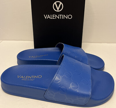 Valentino Eros Pool Slides Sandals Blue Monogram NIB $349  display picture 1