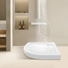 White Shower Base , Anti-Skid, Center Drain, Single Threshold 3-Wall Install