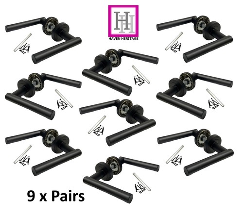 MANIJAS DE PUERTA Elegantes BARRA EN T NEGRA MATE en Rosa Redonda MANGO RECTO 1 - 10 juegos - Imagen 28 de 33