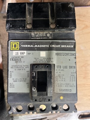 Square D FA36015 I-Line Circuit Breaker 15A 600V 3P 3PH FA Used 15 AMP 600 Volt