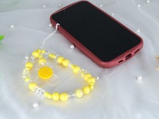 Handmade Yellow Smile Phone Strap Healing Crystal Beads Phone Charm USA
