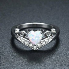 Elegant 925 Sterling Silver Fire Rainbow Opal Engagement Wedding Ring Size 9