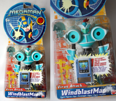 RARE 2004 MEGAMAN NT WARRIOR WINDBLAST MAN + CP2 BATTLECHIP MATTEL