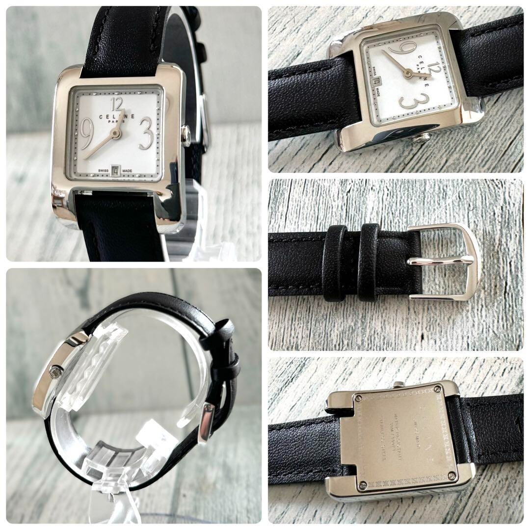 CELINE セリーヌ　CARRE 腕時計 CELINE Watch Carre White Silver Rare Used From Japan Check